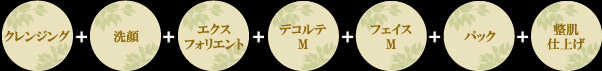 クレンジング＋洗顔＋エクスフォリエント＋デコルテM＋フェイスM＋パック＋整肌仕上げ